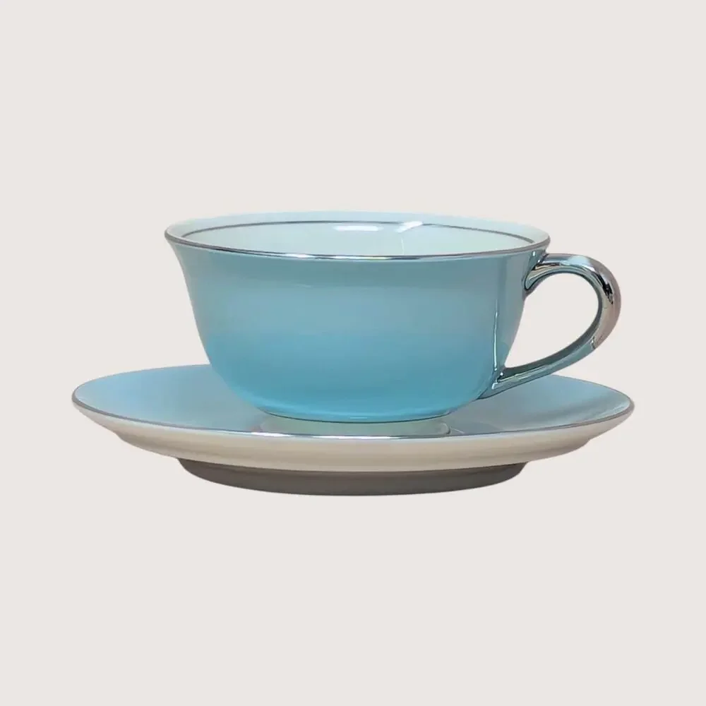 1962 Nancy Prentiss Blue Twilight Fine China Tea Cup and Saucer Set of 6
